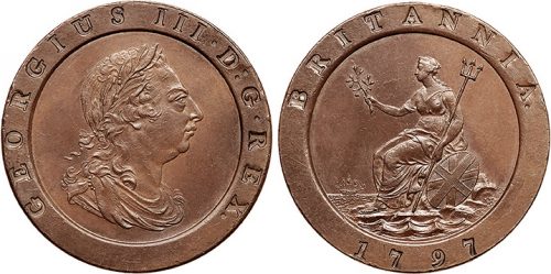 Cartwheel Penny of George III - Portrait of George III / Britannia seated on a Mount